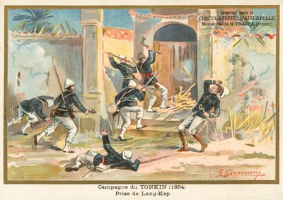 Soldados franceses capturando Kep, Tonkín, Guerra Sino-Francesa, 1884 de French School